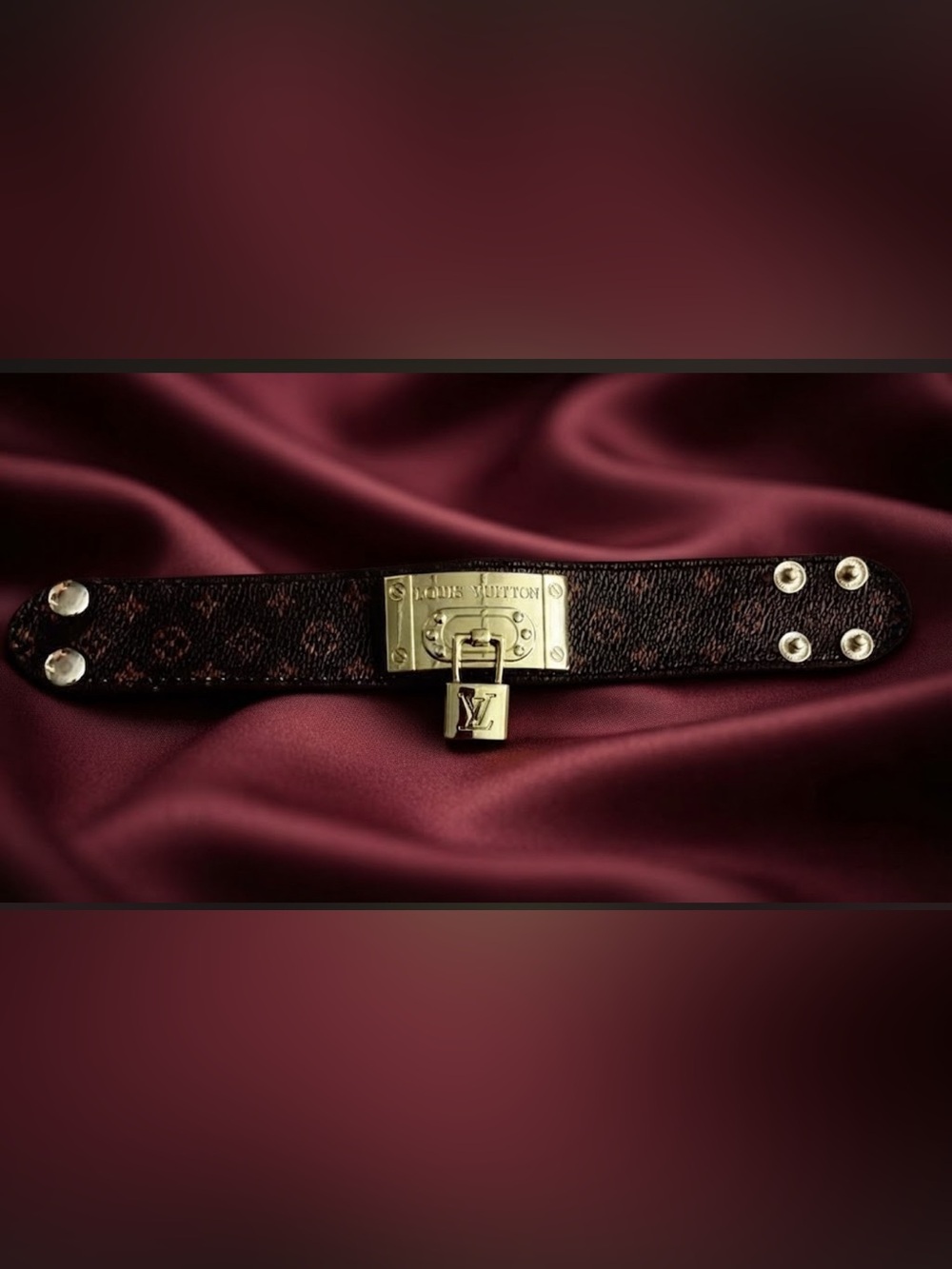 Brand New ! FASHION Brown Monogram Bracelet with Gold Padlock